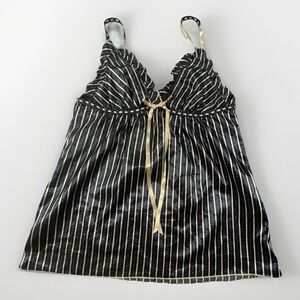 VTG‎ Cinema Etoile Seductive Wear Cami Top Womens M Black Striped Babydoll Fairy